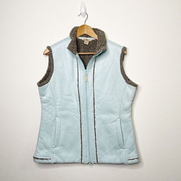 Woolrich Women’s Blue Aquifer Sherpa Lined Faux Suede Vest Size L - Picture 1 of 9